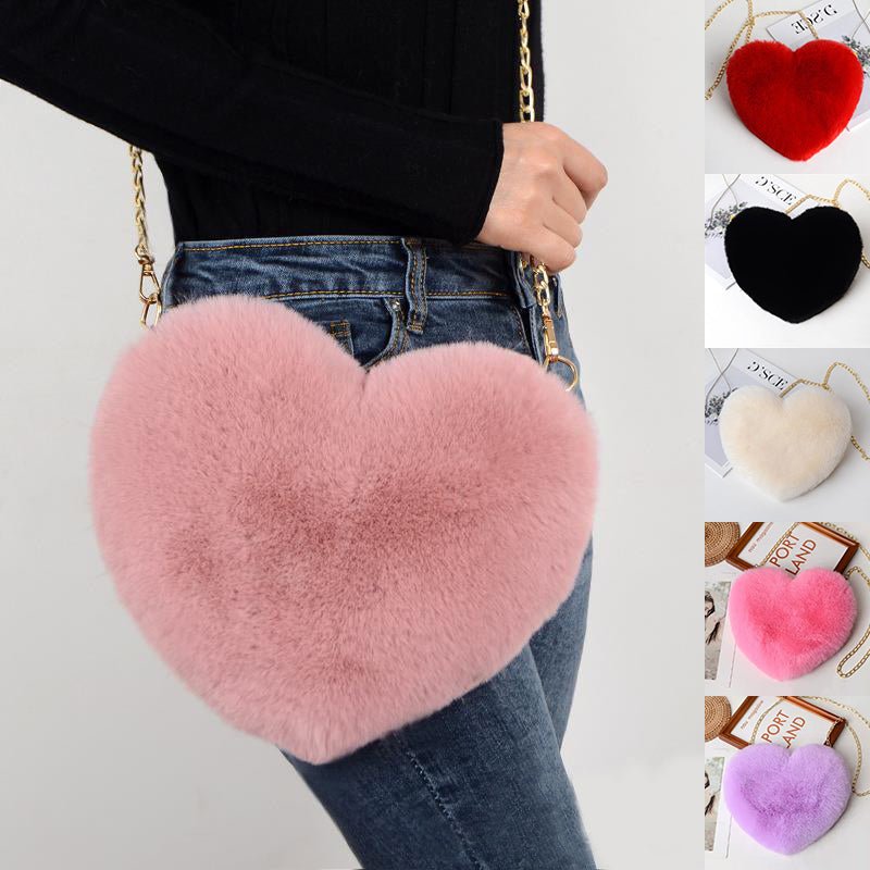 Bolsa de Pelúcia em Formato de Coração com Corrente — Fofa, Elegante e Cheia de Personalidade - fardyStore