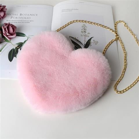 Bolsa de Pelúcia em Formato de Coração com Corrente — Fofa, Elegante e Cheia de Personalidade - fardyStore
