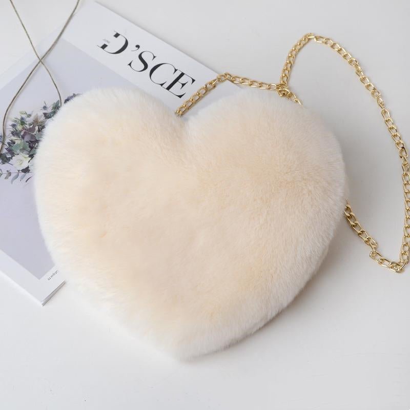 Bolsa de Pelúcia em Formato de Coração com Corrente — Fofa, Elegante e Cheia de Personalidade - fardyStore