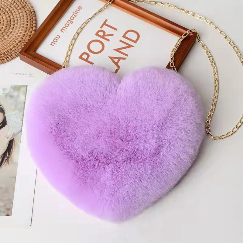 Bolsa de Pelúcia em Formato de Coração com Corrente — Fofa, Elegante e Cheia de Personalidade - fardyStore