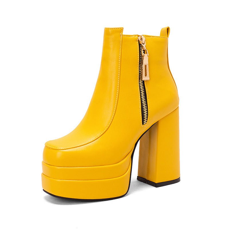 Bota Ankle Feminina Bico Quadrado com Salto Grosso Estilo Europeu e Americano - fardyStore