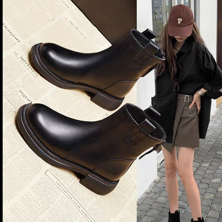Bota Ankle Feminina com Forro Fleece, Salto Raso e Zíper - fardyStore