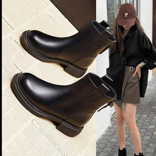 Bota Ankle Feminina com Forro Fleece, Salto Raso e Zíper - fardyStore