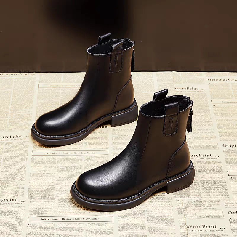 Bota Ankle Feminina com Forro Fleece, Salto Raso e Zíper - fardyStore