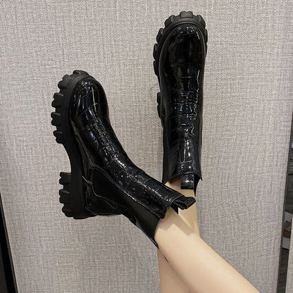 Botas de cano médio estilo britânico para mulheres - fardyStore