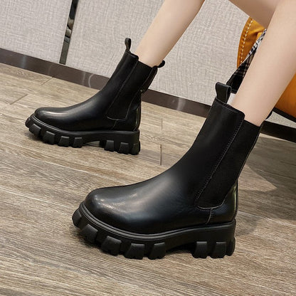 Botas de cano médio estilo britânico para mulheres - fardyStore