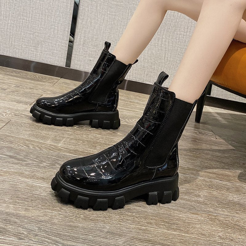 Botas de cano médio estilo britânico para mulheres - fardyStore