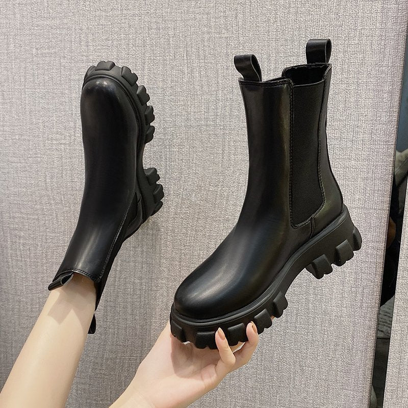 Botas de cano médio estilo britânico para mulheres - fardyStore