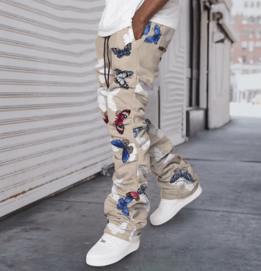 Calça Jeans Oversize com Estampa de Borboleta — Estilo Europeu - fardyStore