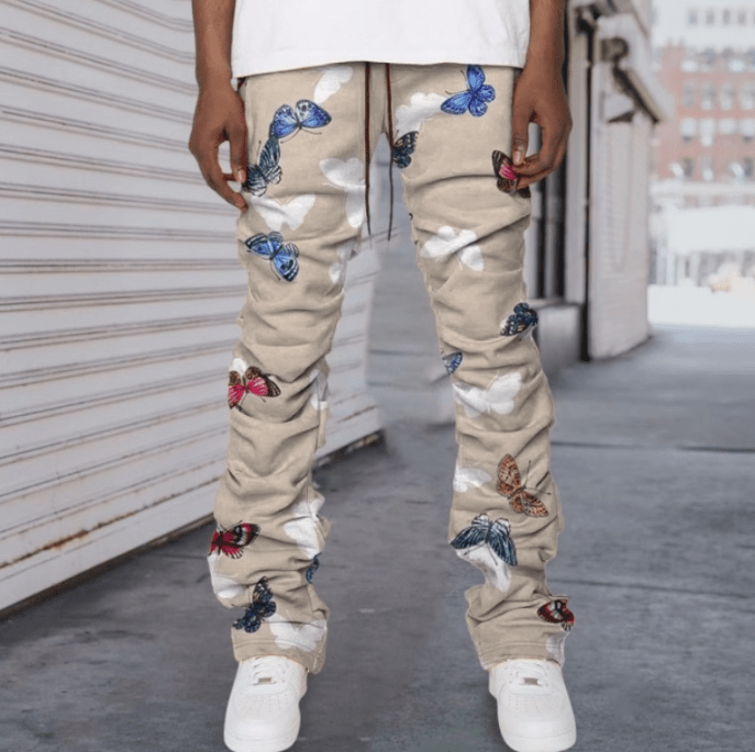 Calça Jeans Oversize com Estampa de Borboleta — Estilo Europeu - fardyStore