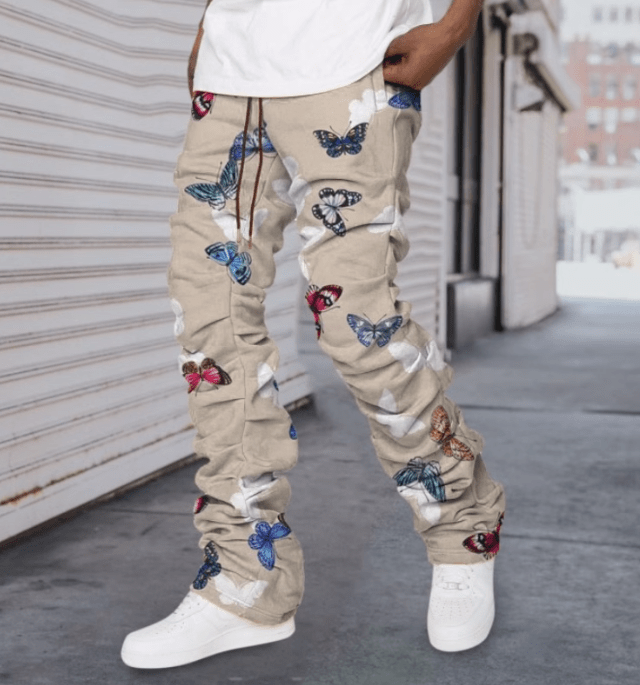 Calça Jeans Oversize com Estampa de Borboleta — Estilo Europeu - fardyStore