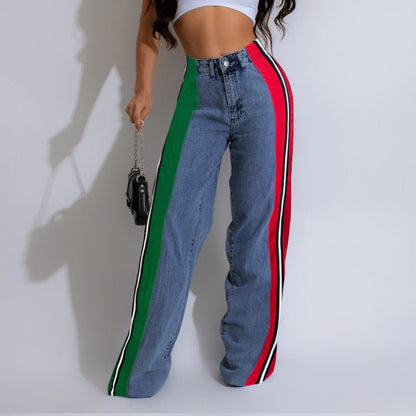 Calça Jeans Patchwork Listrada com Contraste Estiloso - fardyStore
