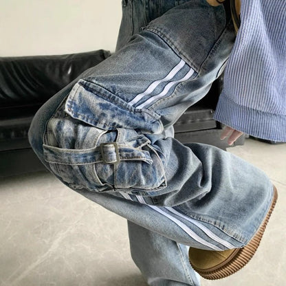Calça Jeans Retrô com Listra Lateral Estilo Americano - fardyStore