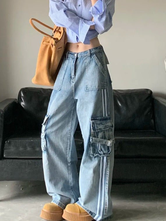 Calça Jeans Retrô com Listra Lateral Estilo Americano - fardyStore