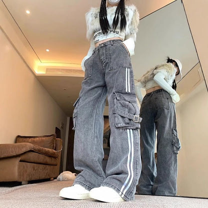 Calça Jeans Retrô com Listra Lateral Estilo Americano - fardyStore