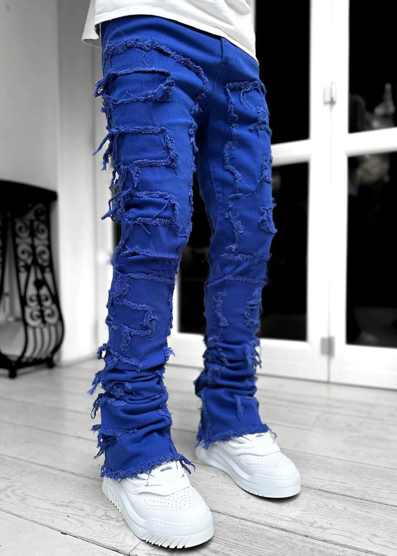 Calças rasgadas calças remendadas individuais calças compridas aprtadas atacadas jeans homens - fardyStore