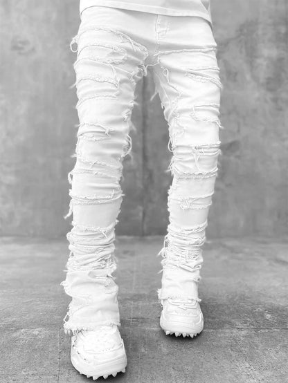Calças rasgadas calças remendadas individuais calças compridas aprtadas atacadas jeans homens - fardyStore