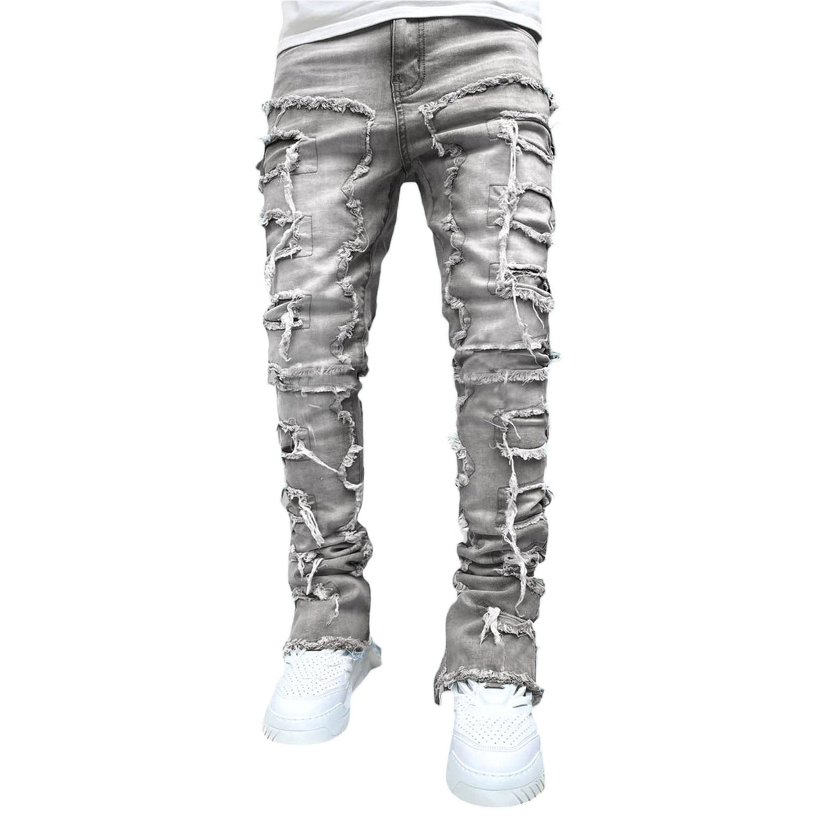 Calças rasgadas calças remendadas individuais calças compridas aprtadas atacadas jeans homens - fardyStore
