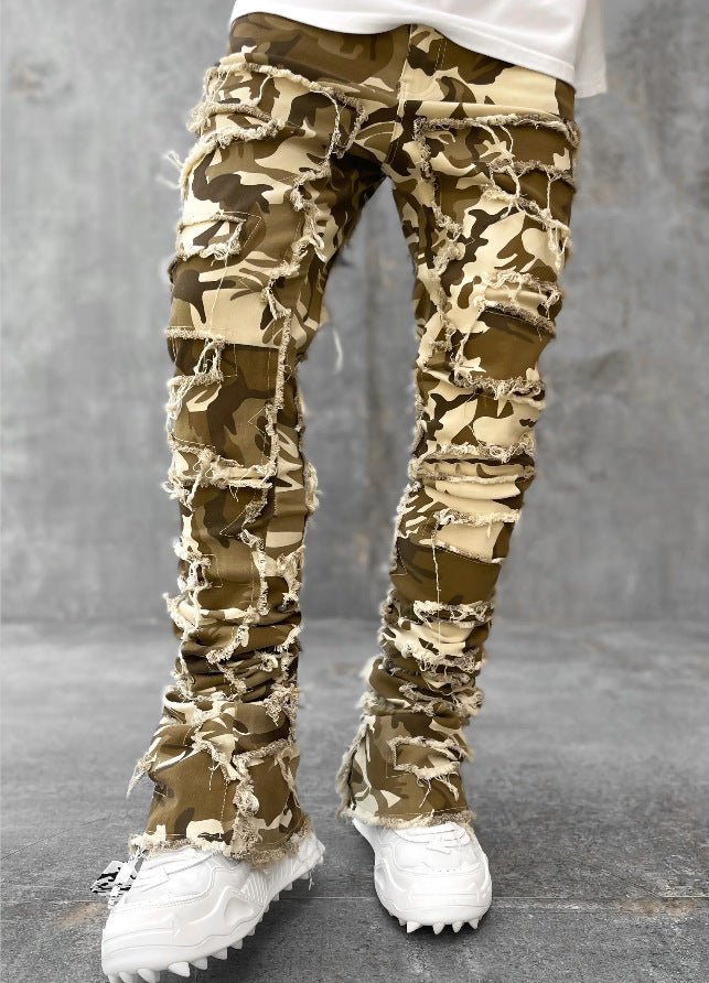 Calças rasgadas calças remendadas individuais calças compridas aprtadas atacadas jeans homens - fardyStore