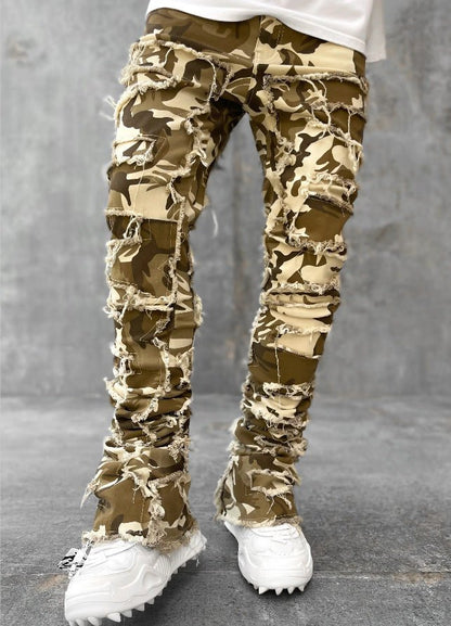 Calças rasgadas calças remendadas individuais calças compridas aprtadas atacadas jeans homens - fardyStore