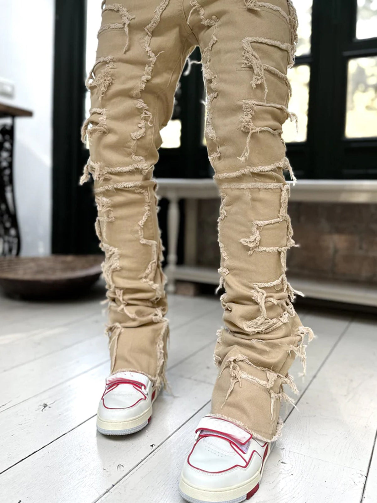 Calças rasgadas calças remendadas individuais calças compridas aprtadas atacadas jeans homens - fardyStore