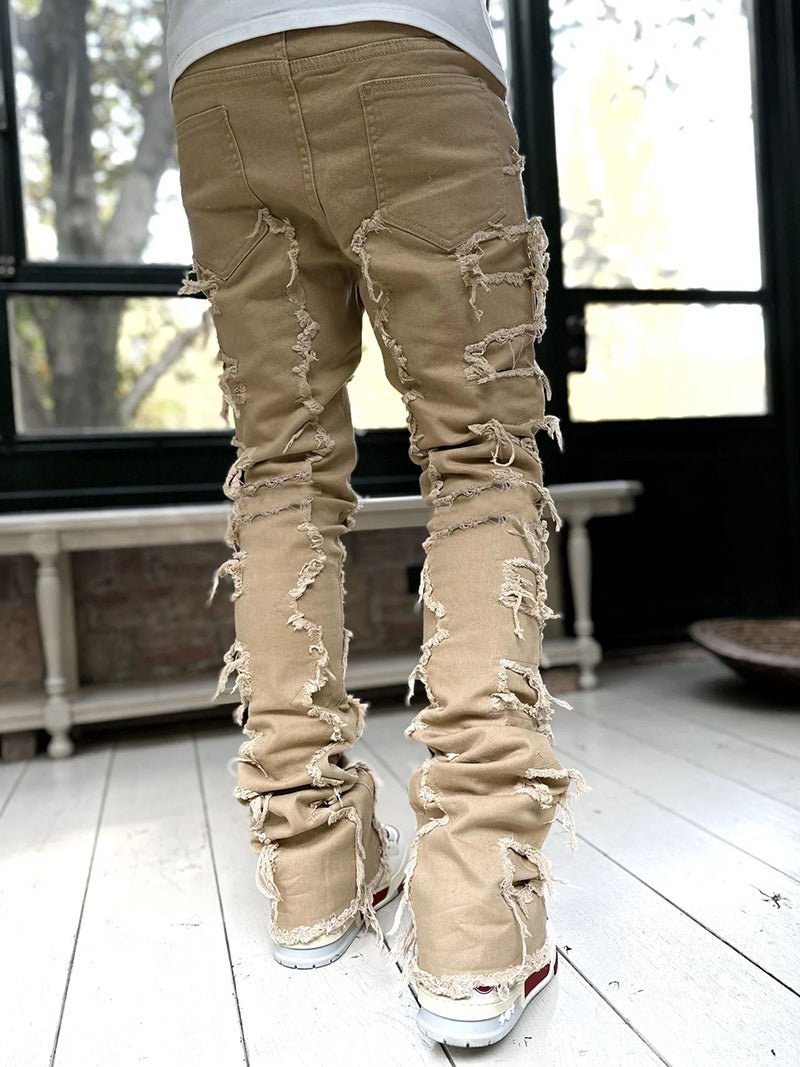 Calças rasgadas calças remendadas individuais calças compridas aprtadas atacadas jeans homens - fardyStore