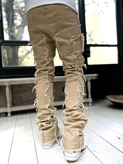 Calças rasgadas calças remendadas individuais calças compridas aprtadas atacadas jeans homens - fardyStore