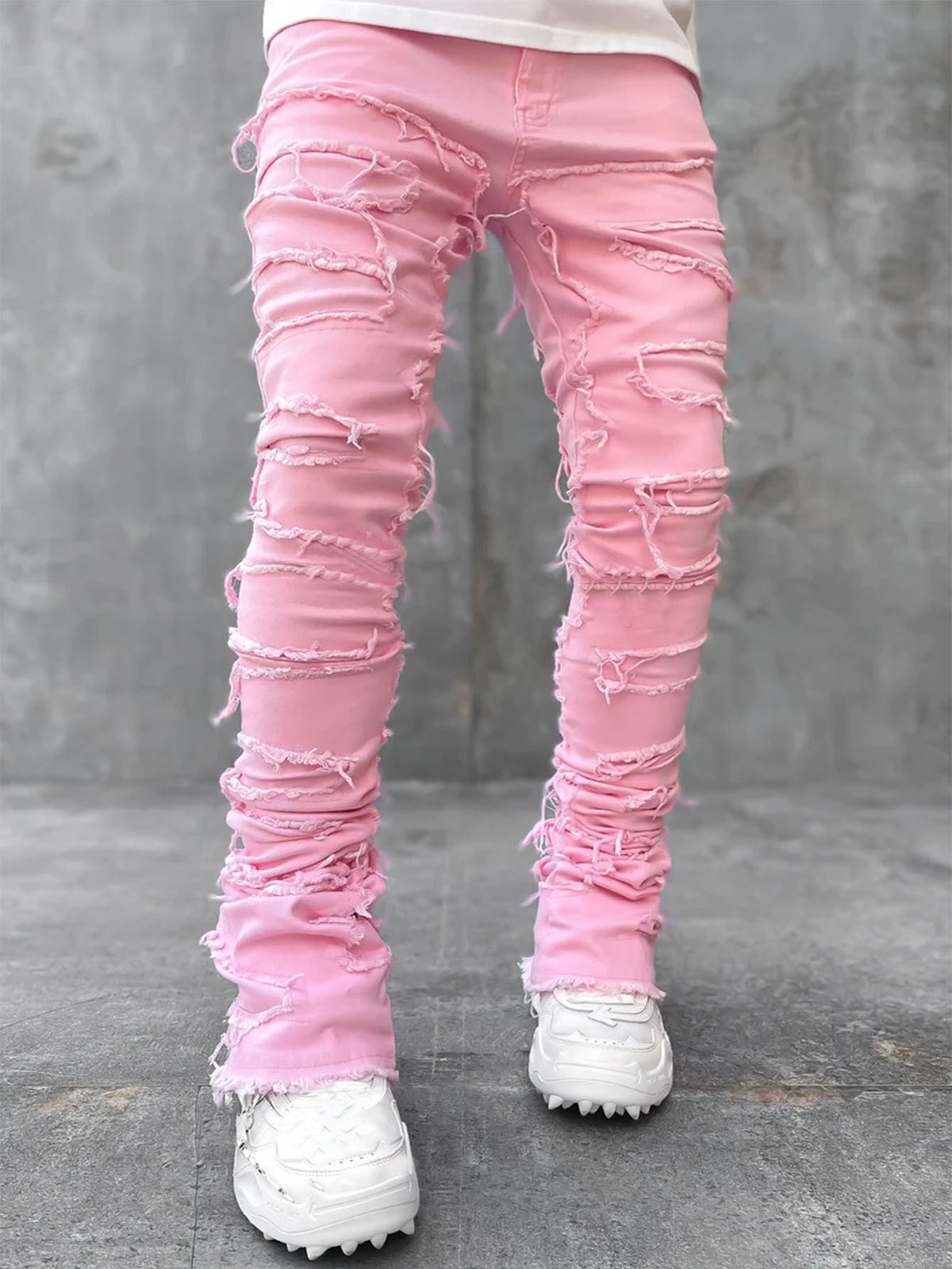 Calças rasgadas calças remendadas individuais calças compridas aprtadas atacadas jeans homens - fardyStore