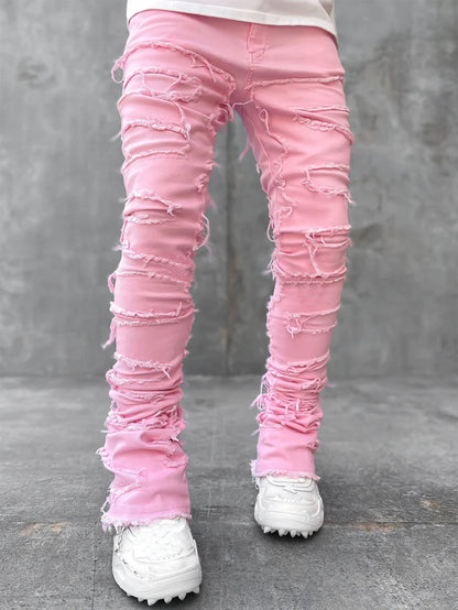 Calças rasgadas calças remendadas individuais calças compridas aprtadas atacadas jeans homens - fardyStore