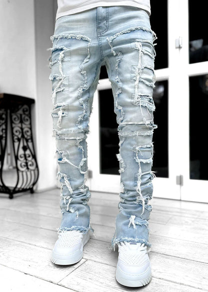 Calças rasgadas calças remendadas individuais calças compridas aprtadas atacadas jeans homens - fardyStore