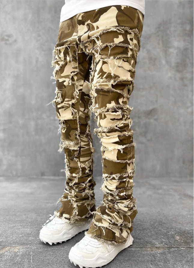 Calças rasgadas calças remendadas individuais calças compridas aprtadas atacadas jeans homens - fardyStore