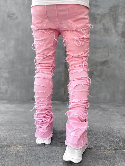 Calças rasgadas calças remendadas individuais calças compridas aprtadas atacadas jeans homens - fardyStore