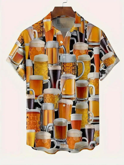Camisa Masculina Personalizada 3D Estampa de Cerveja — Manga Curta - fardyStore