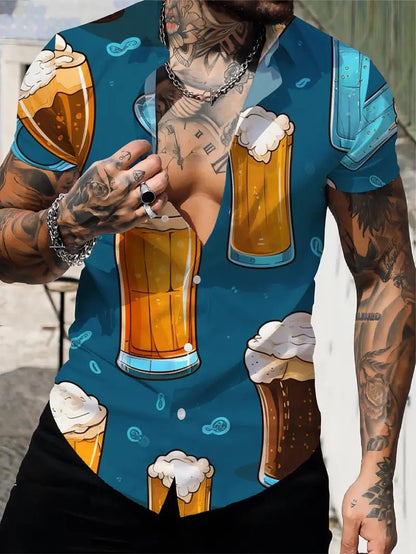 Camisa Masculina Personalizada 3D Estampa de Cerveja — Manga Curta - fardyStore