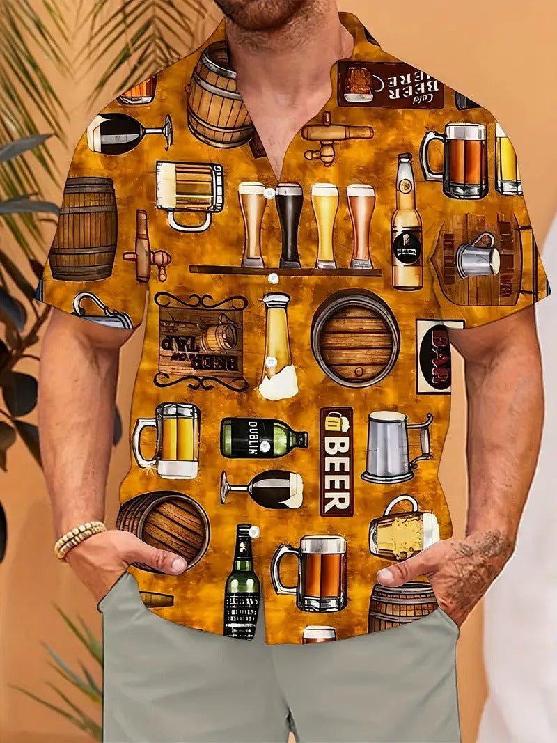Camisa Masculina Personalizada 3D Estampa de Cerveja — Manga Curta - fardyStore