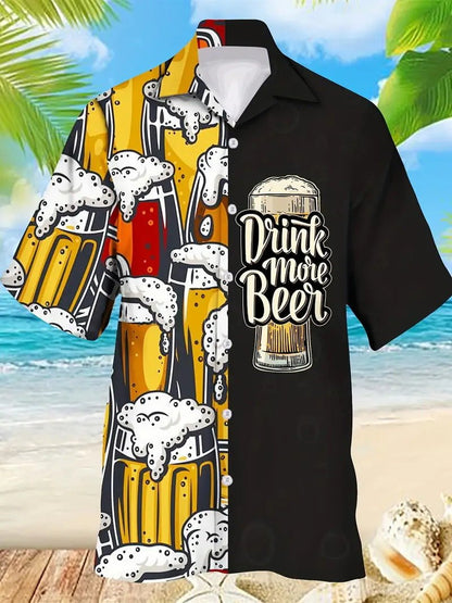 Camisa Masculina Personalizada 3D Estampa de Cerveja — Manga Curta - fardyStore