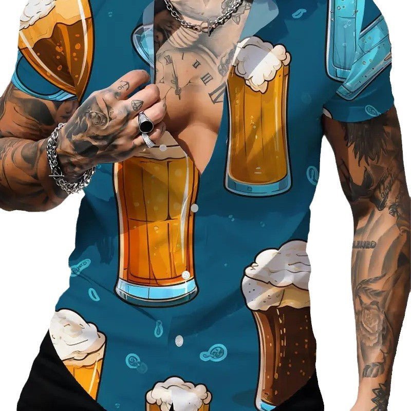 Camisa Masculina Personalizada 3D Estampa de Cerveja — Manga Curta - fardyStore