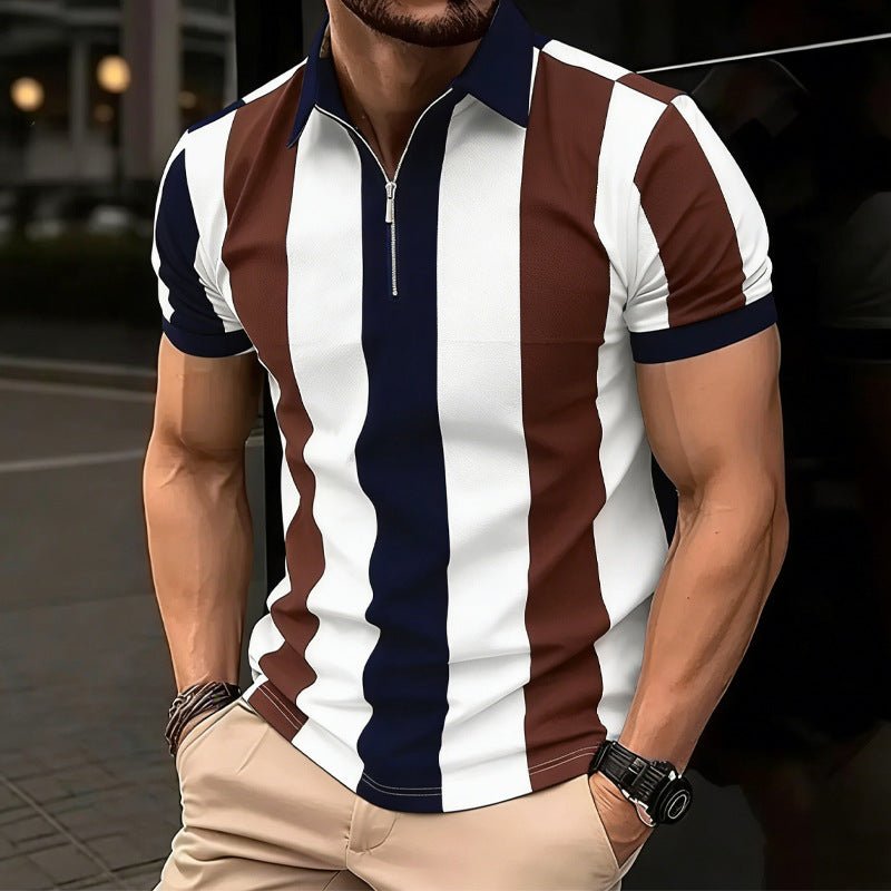 Camiseta com zíper de lapela versátil masculino - fardyStore