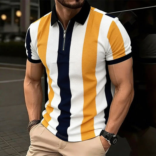 Camiseta com zíper de lapela versátil masculino - fardyStore