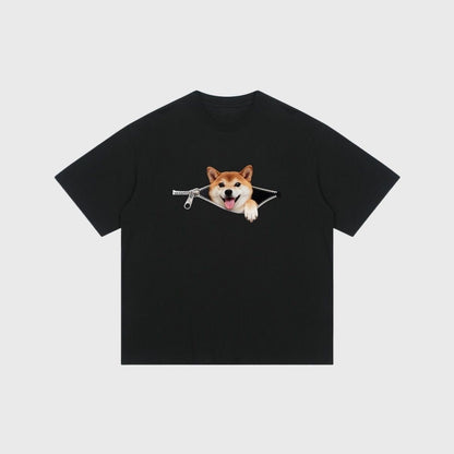 Camiseta de ververão com imagem cachorro e zíper de algodão tamanho grande - fardyStore