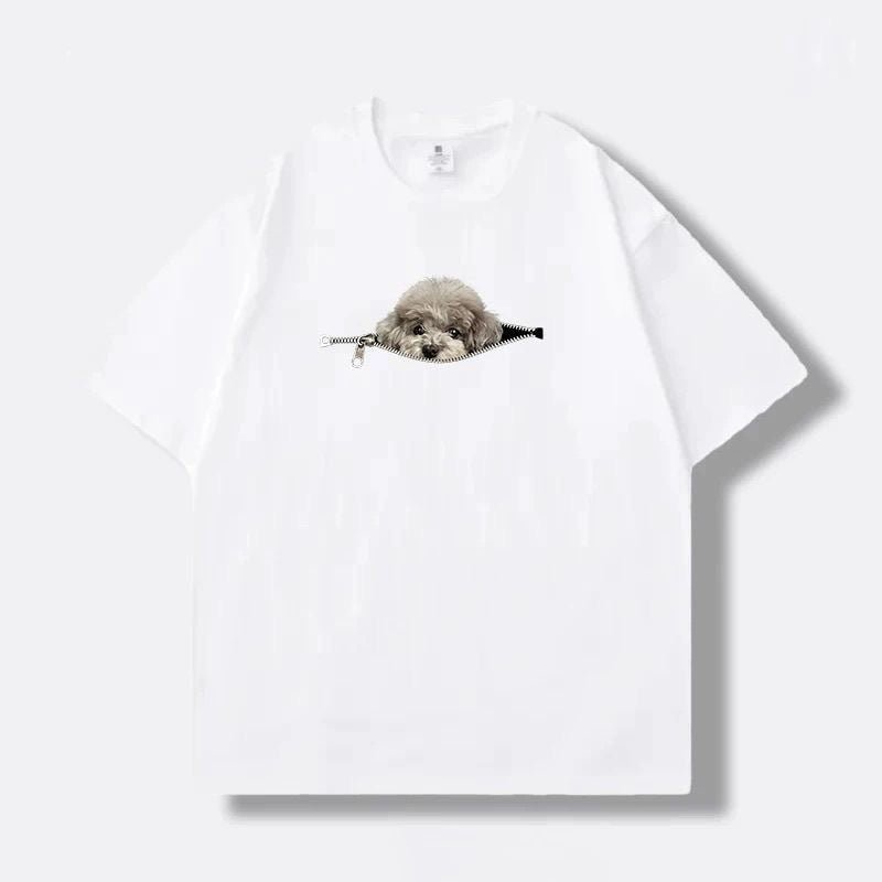 Camiseta de ververão com imagem cachorro e zíper de algodão tamanho grande - fardyStore