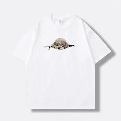 Camiseta de ververão com imagem cachorro e zíper de algodão tamanho grande - fardyStore