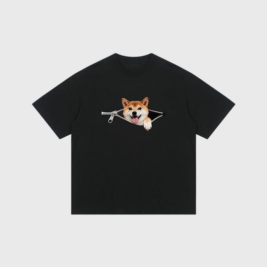 Camiseta de ververão com imagem cachorro e zíper de algodão tamanho grande - fardyStore