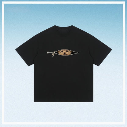 Camiseta de ververão com imagem cachorro e zíper de algodão tamanho grande - fardyStore