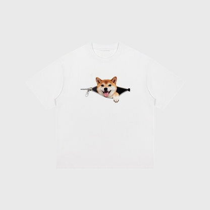 Camiseta de ververão com imagem cachorro e zíper de algodão tamanho grande - fardyStore