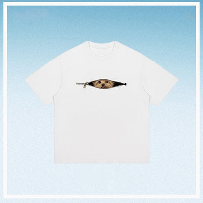 Camiseta de ververão com imagem cachorro e zíper de algodão tamanho grande - fardyStore