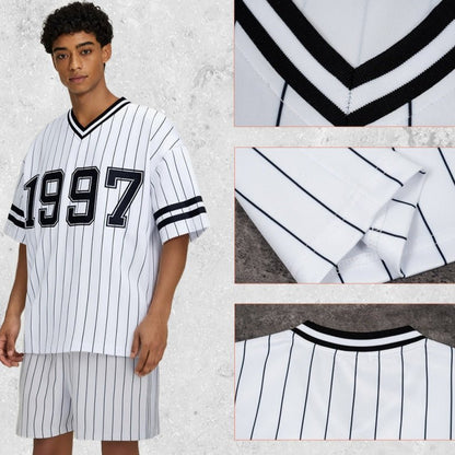 Camiseta manga curta para homen, design listrado de ajusto solto - fardyStore