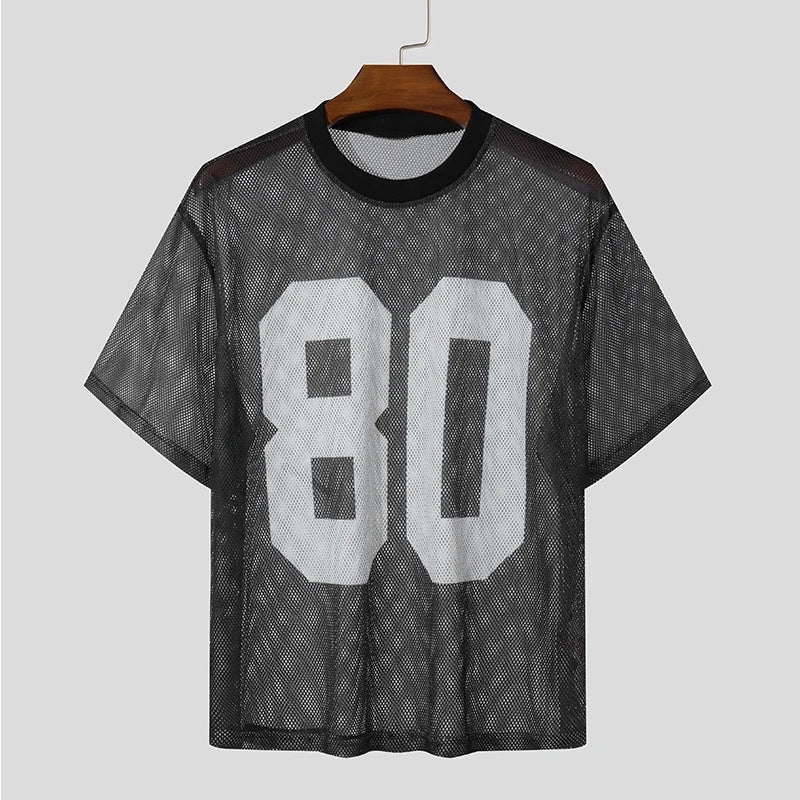 Camiseta Masculina Manga Curta em Tela Transparente Fina Estampada - fardyStore