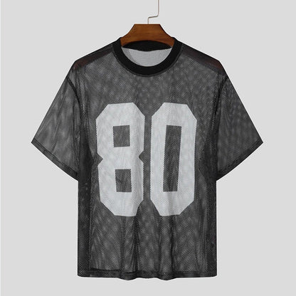 Camiseta Masculina Manga Curta em Tela Transparente Fina Estampada - fardyStore