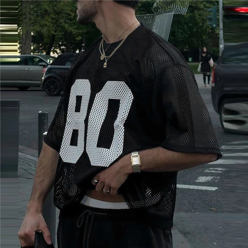 Camiseta Masculina Manga Curta em Tela Transparente Fina Estampada - fardyStore
